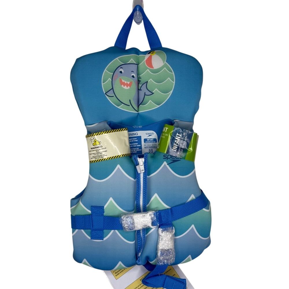 Speedo Infant Shark Life Jacket USCG Approved 0-30 lbs Blue Swim Vest